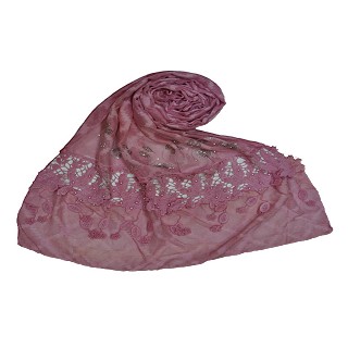 Diamond Work Heavy Lace Hijab With Fringe Hijab - Pink